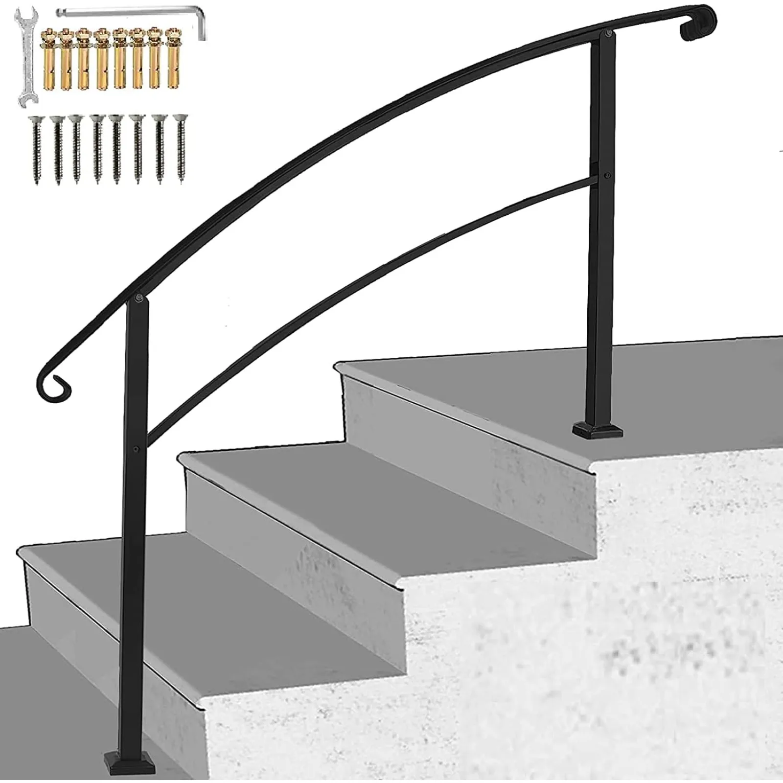 US  Handrails for Outdoor Steps,4 StepTransitional Handrail Metal