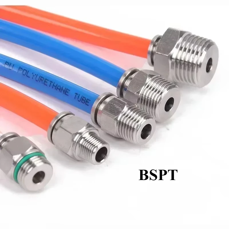 304 Stainless Steel Pneumatic Air Hose Quick Coupling 4-12mm Push In Connector BSPT M5 1/8 1/4 1/2 Male Thread Pipe Fitting