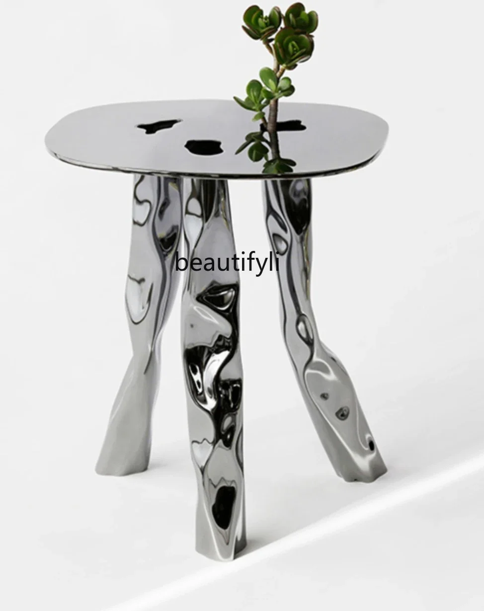 

Modern Creative Art Corner Table Stainless Steel Handmade Pleated Coffee Table Home Living Room Side Table