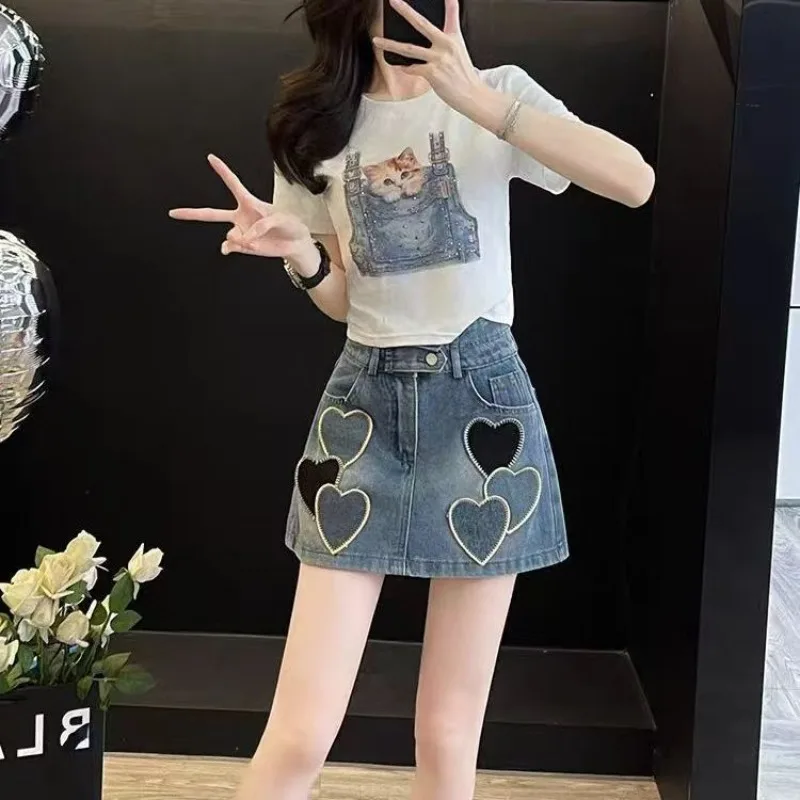 Conjuntos de falda vaquera de 2 piezas para mujer, ropa coreana, tendencia 2021, promoción elegante y elegante, ofertas baratas, traje de mujer de manga corta