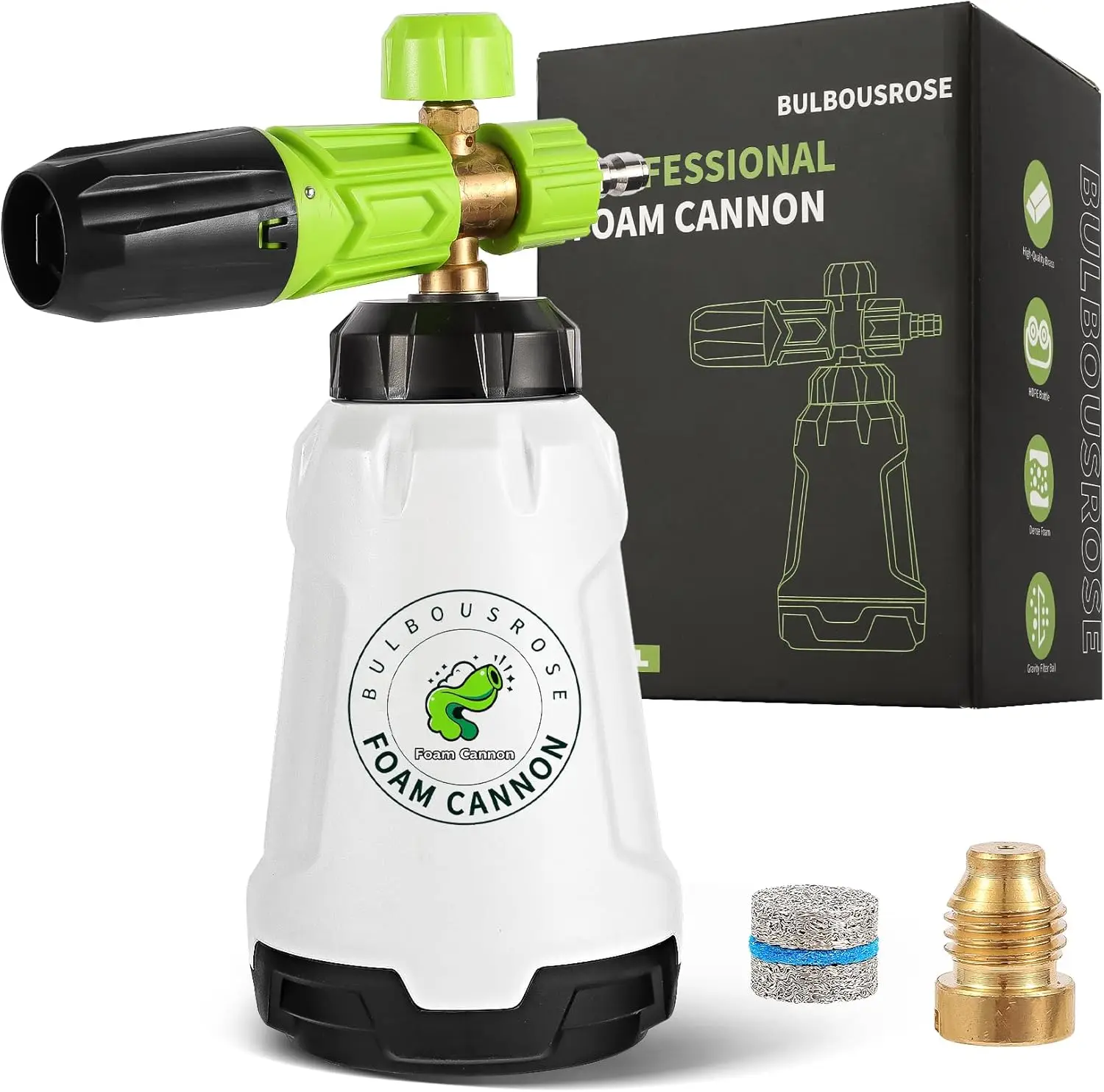 

Foam Cannon for Pressure Washer, Stainless Steel Filter, Adjustable Soap Gun with 1/4' Connector, 1L Bottle, 1.1mm Nozzle