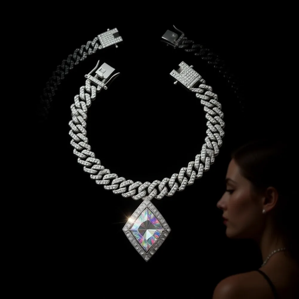 

Набор из золотой цепочки и браслета 14K с кубинским плетением и бриллиантами для женщин