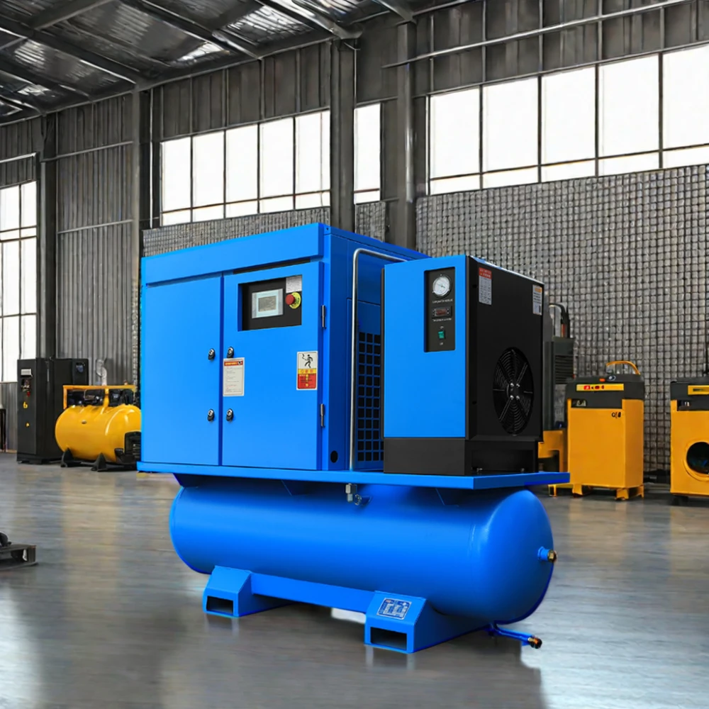 All In One Screw Air Compressor 7.5kw 11kw 15kw 22kw 30hp Working Pressure 8bar 10bar 12 Bar 16bar With Tank With Dryer