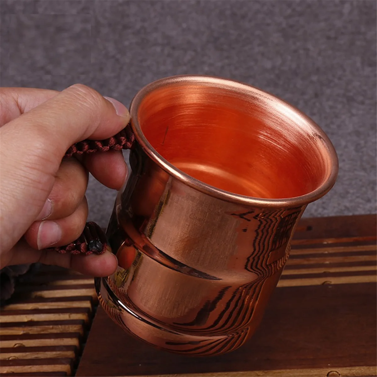 Handcrafted Pure Copper Beer Milk Mug Weave Handle Thickened Moscow Water Mule 400ML Breakfast Cup Drinkware Tableware