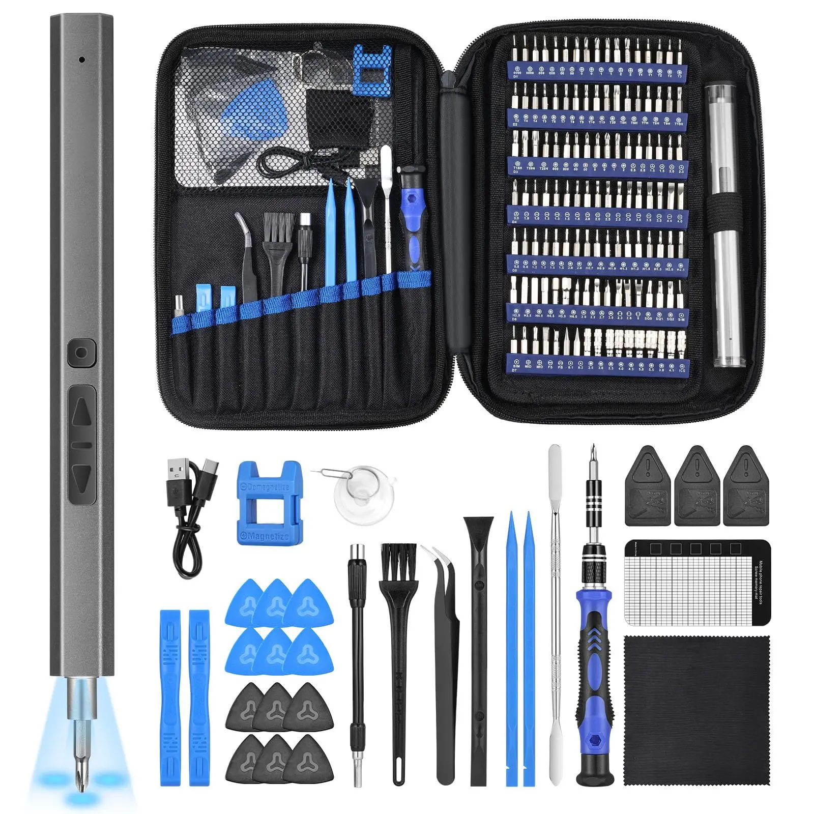 Precision Electric Screwdriver Set 154 in 1 Cordless Mini with 119 Magnetic Bits Portable Repair Hand Tool Kit LED for PC iPhone