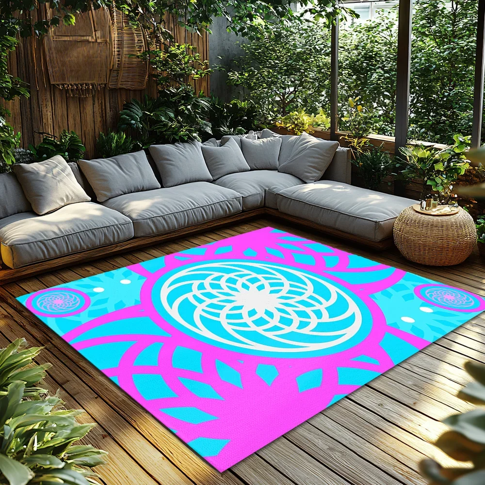 Unique Mandala Area Rug Non-Slip Floor Mat Living Room Decor Bohemian Carpet Home Accent Modern Abstract Pattern Indoor Outdoor