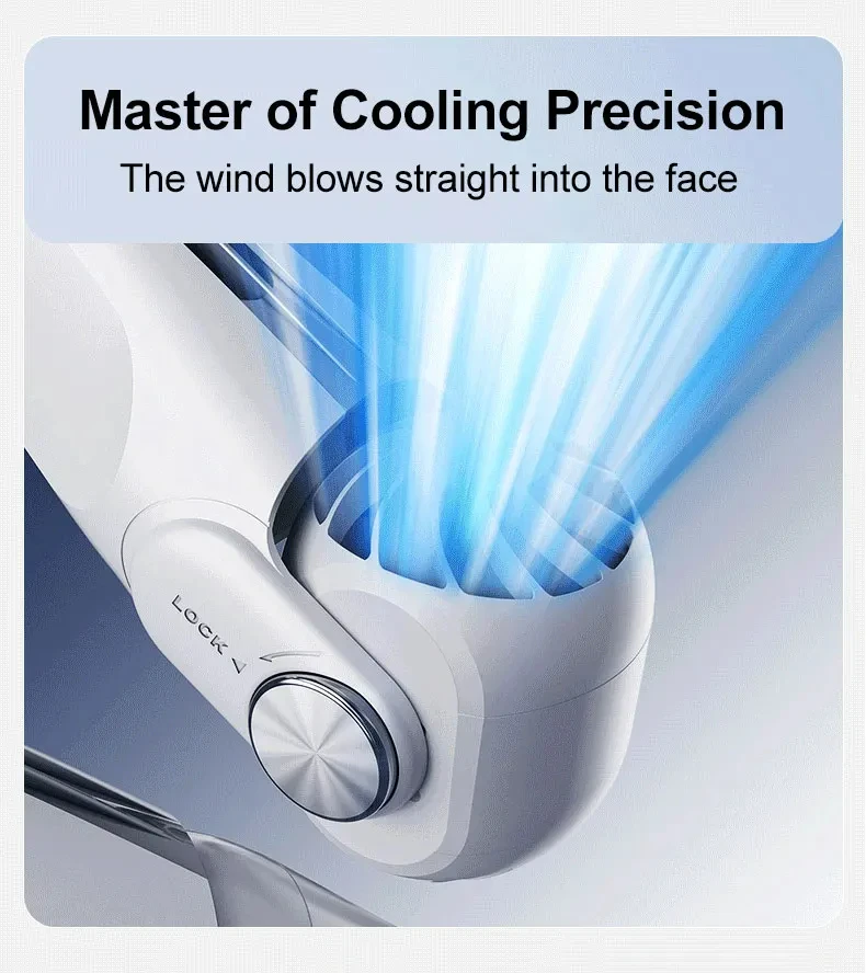 Tragbarer, am Hals montierter Ventilator, USB-Aufladung, verstellbarer, flügelloser Turbinen-Nackenbügelventilator ohne Flügel, geeignet für den Außenbereich – Detail 8