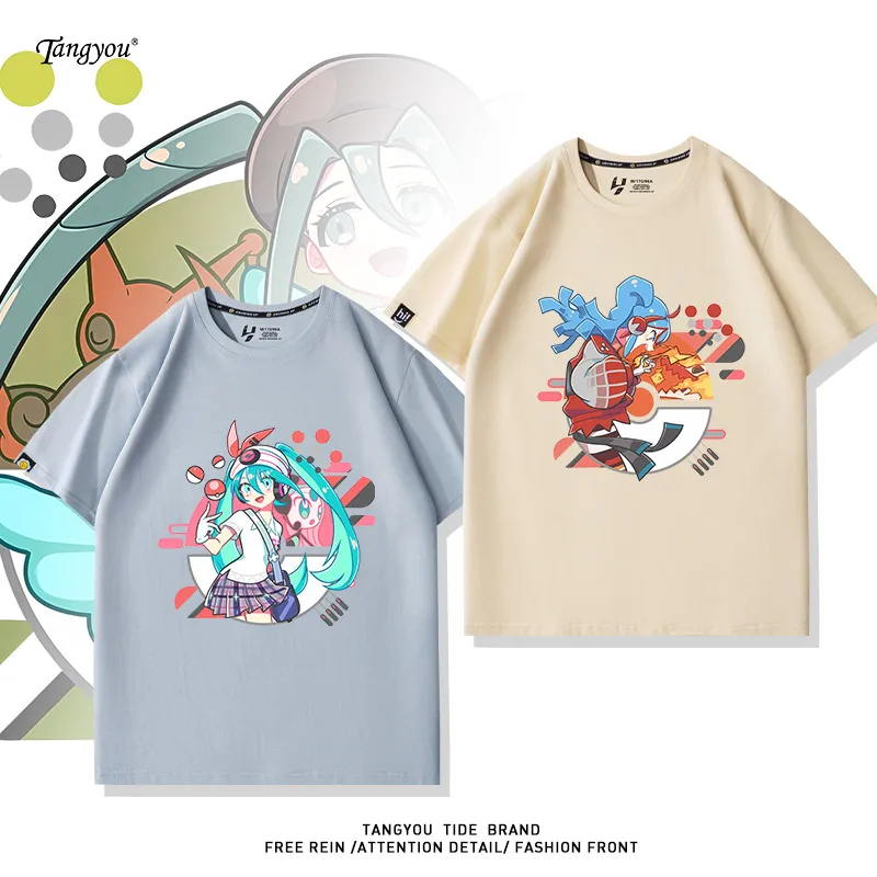 未来のボーカロイドコラボルーズオーバーサイズtシャツカップルサマーカジュアルコットンラウンドネック漫画アニメtシャツ