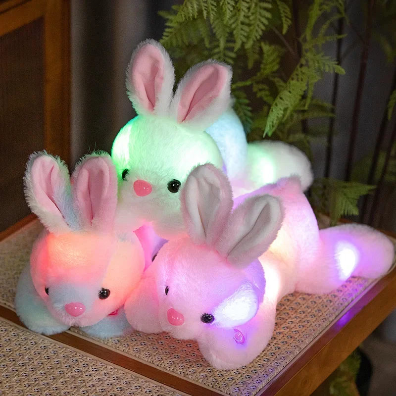 Kawaii Light Up กระต่าย Plush ของเล่นสีสัน Light Up ตุ๊กตาสัตว์ตุ๊กตากระต่ายตุ๊กตาของขวัญคริสต์มาสสําหรับเด็ก