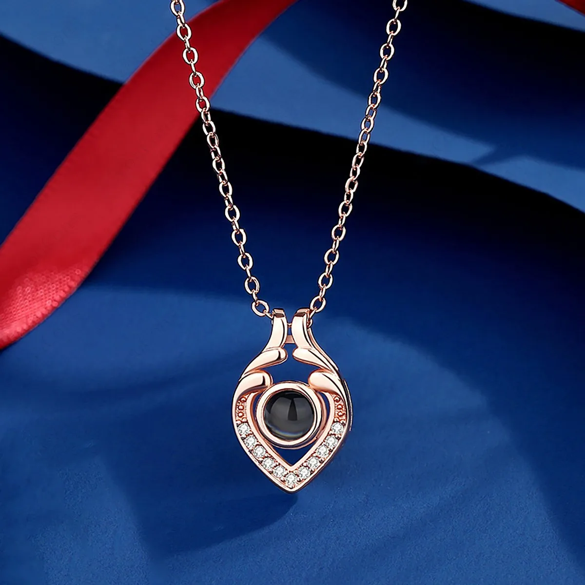 100 Languages Projection Pendant Zircon Necklace With Nine Rose 2026 New Jewelry For Woman Girlfriend Valentine Birthday Gift