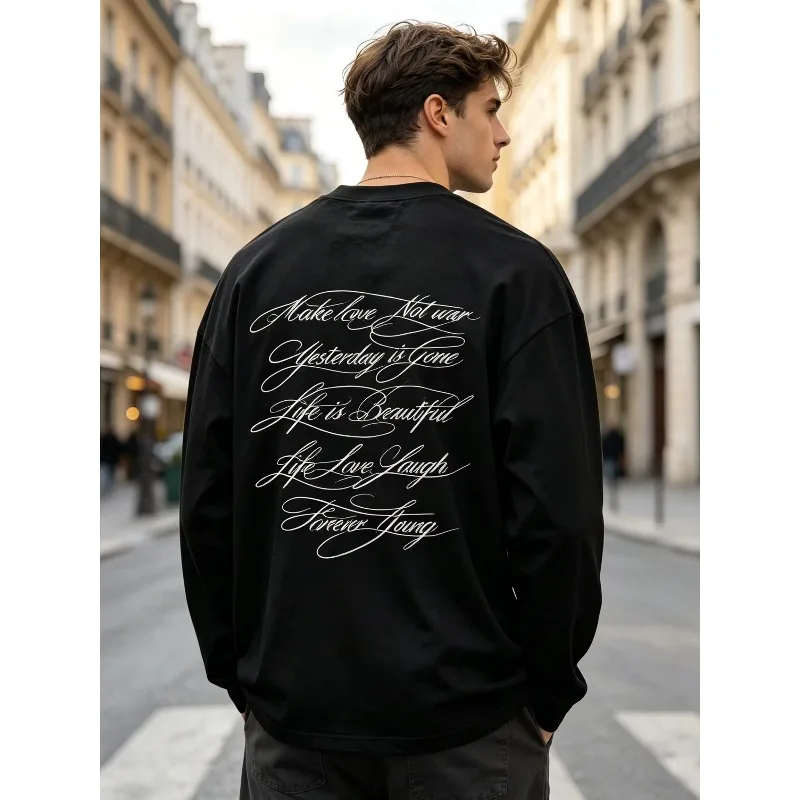Casual Outdoor Spring Fall Everyday Wear Tee Men'S Long Sleeve Graphic T-Shirt Printed