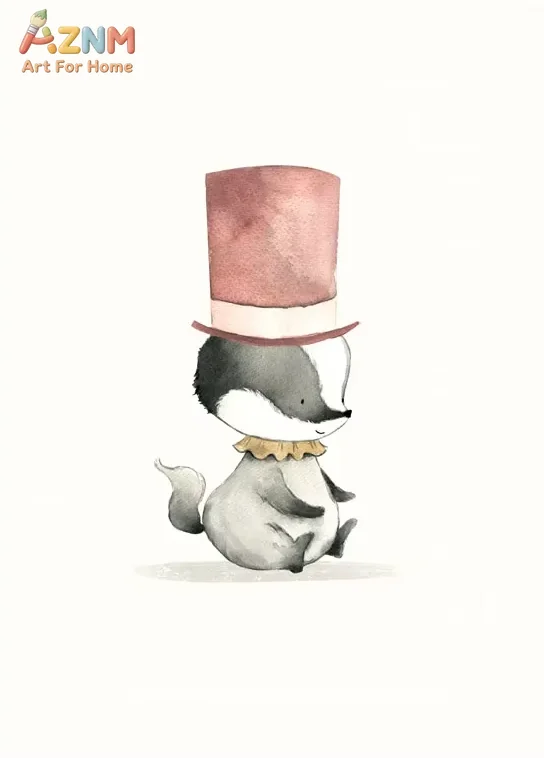 AZNM Watercolor Circus Theme Skunk Fox Canvas Wall Art, Cute Animal Tent Vintage Bicycle Neutral Soft Tone Print Painting for Ba view 5