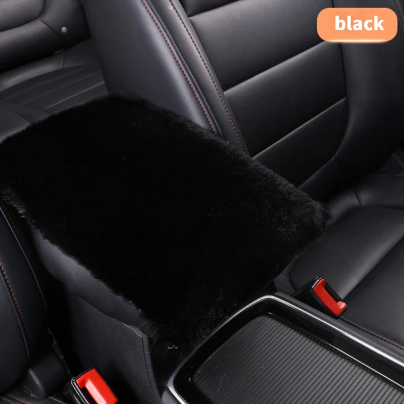 Faux Fur Car Armrest Cover Soft Fuzzy Elastic Band SUV Truck Auto Center Console Armrest Box Protector Pad Cushion Plush Mat Int