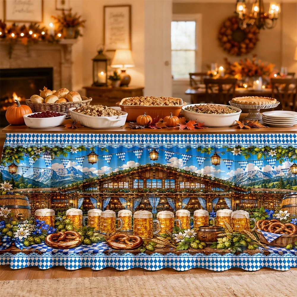 Party tablecloth table skirt 1 piece Munich Oktoberfest tablecloth Bavarian style Beer Festival beer hall mountain view