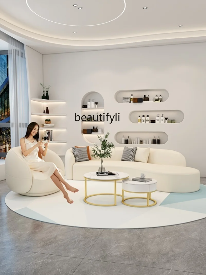 Cream Style Beauty Salon Sofa Rest Area Reception Living Room Technology Cloth Sofa