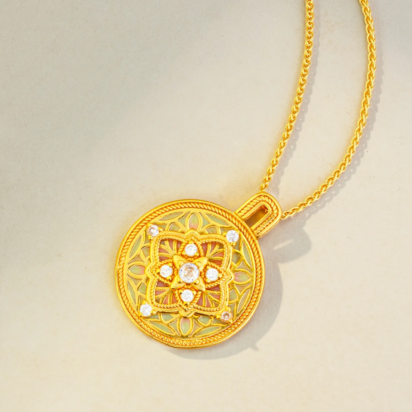 Luxury 24K 9999 Pure Gold real gold Women's Point Drill Round Brand Pendant Ancient Fashion Clavicle Chain