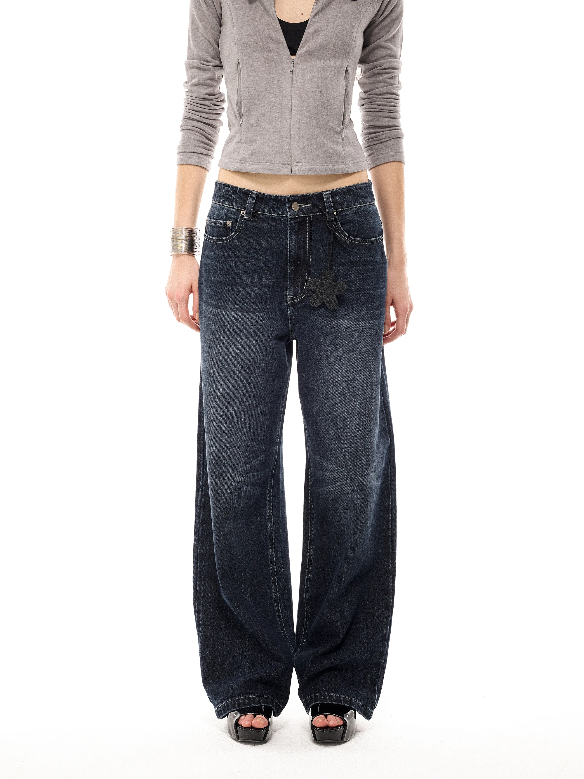 

Винтажные джинсы Costustoot темно-синего цвета с принтом в горошек, свободные прямые джинсы из бамбукового денима, женские повседневные удобные хлопковые брюки