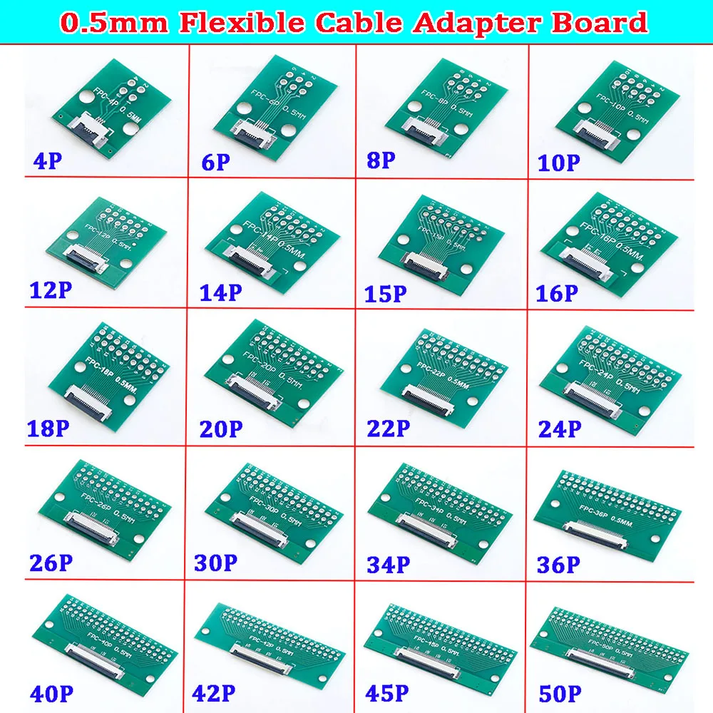

1pcs FPC/FFC Welding 0.5 Seat Connection 0.5mm Pitch Connector SMT To 2.54mm Flexible Cable Adapter Board 6 8 10 20 50 60 80 Pin