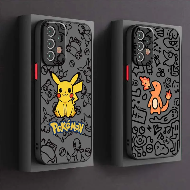 P-Pokemons الفن خط كول لسامسونج A56 A42 A36 A34 A33 A32 A23 A16 A04 A03 ملاحظة 20 5G متجمد شفافة جراب هاتف