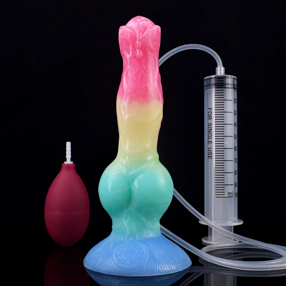 FAAK Large Knot Dog Ejaculation Dildo With Sucker Silicone Multi Color Squirting Penis Spray Liquid Function Sex Toys For Women