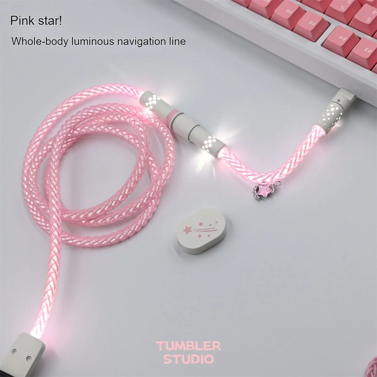 Tumbler Studio Star Moon Theme Pink Lighting Single Crystal Copper Custom Mechanical Keyboard Aviator Cable Coiled Gaming Cord