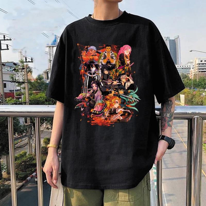 Hot Anime Rengoku Kyoujurou Kochou Shinobu Print T-shirt Women Men Summer Casual Short Sleeve Shirt Fashion Loose Tops