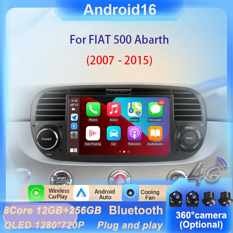 7'' Android 16 for FIAT 500 Abarth 2007 - 2015 Car Radio GPS Navi BT DSP Stereo Audio Multimedia Player WiFi 4G Wireless CarPlay