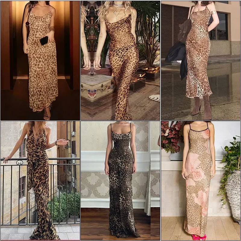 Leopard Women Dress Sleeveless Slim Ankle-Length Dress 2024 Fashion New Casual High Street Party Sexy Evening Long Dresses