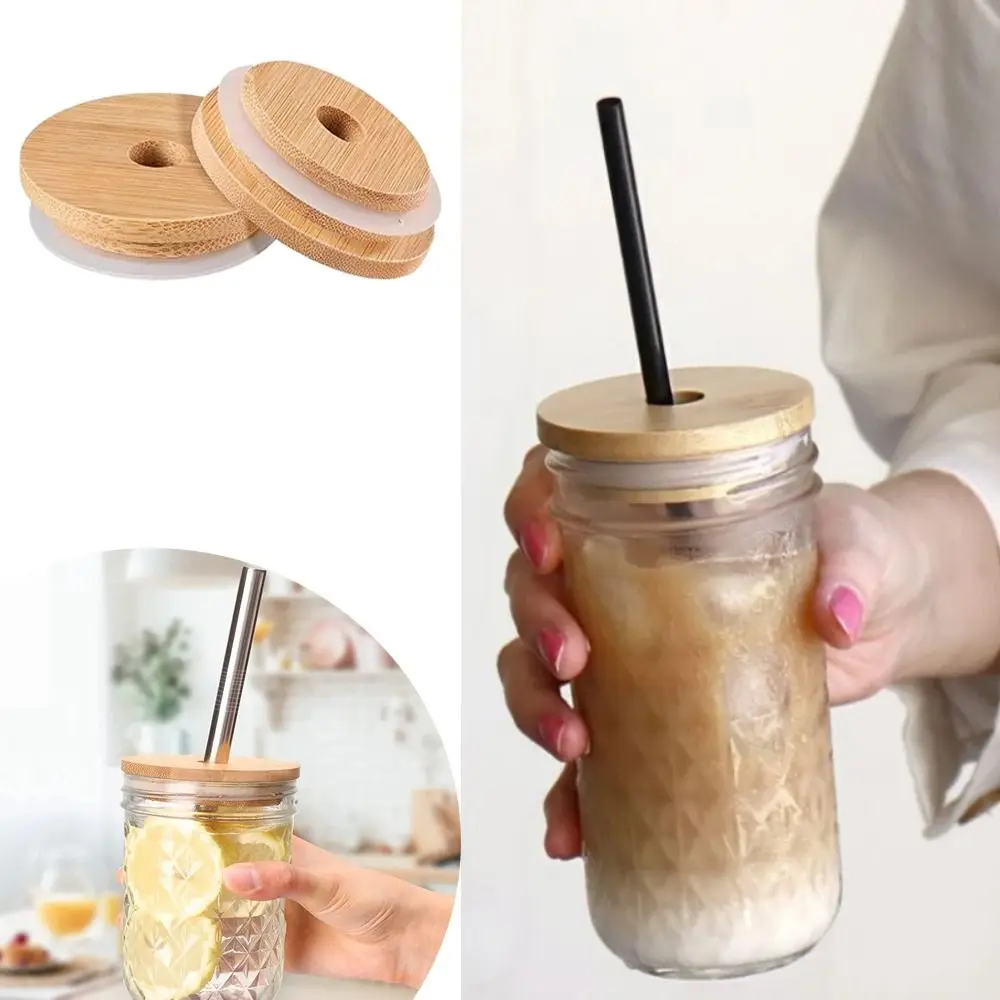 Einmach glas deckel Stroh deckel mit Glasloch kann breiten Holz bierflasche Einmach bambus für Kappen Tassen abdeckungen Versiegelung deckel