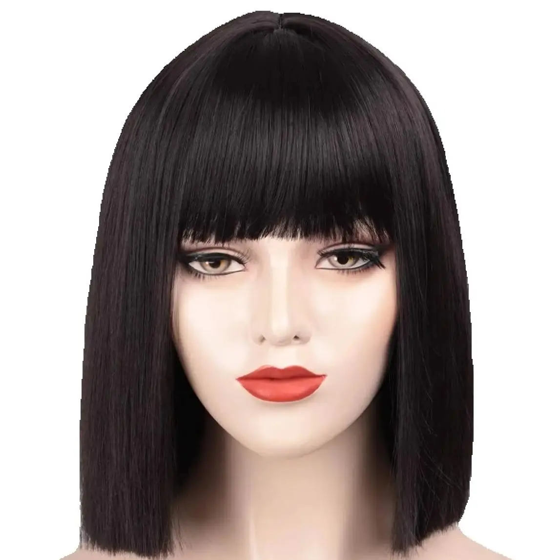 วิกผมบ๊อบสีดำมีหน้าม้า วิกผมสั้นสีดำ เหมาะสำหรับวิกผมผู้หญิง วิกผมสังเคราะห์ทนความร้อน ขนาด 12 นิ้ว สำหรับใช้ในงานปาร์ตี้ทุกวัน