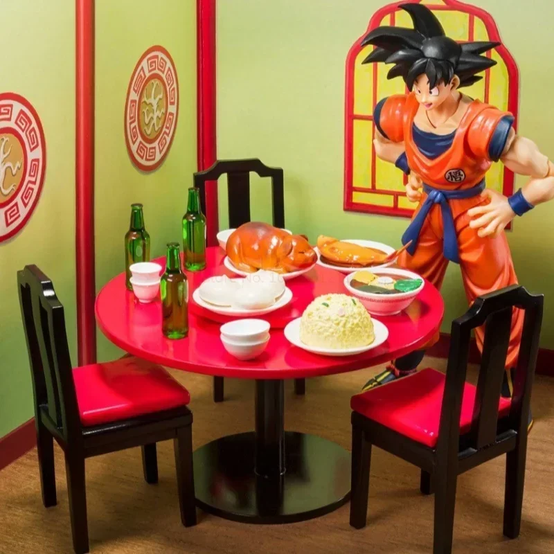 Em estoque bandai dragon ball goku barriga buster conjunto mesa de cocktail mesa de jantar arroz frito assado porco cena anime figura de ação