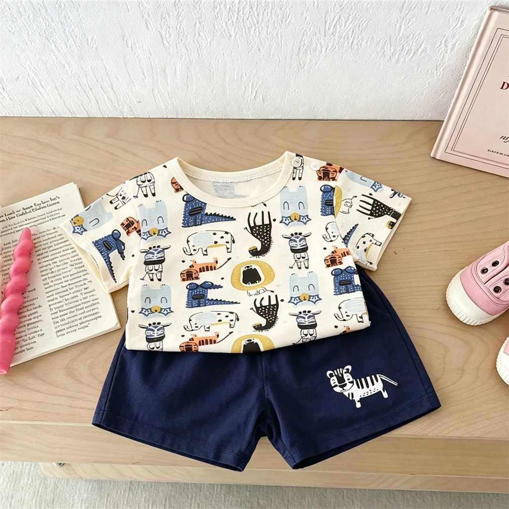 1 2 3 4Years Old Child Cartoon Tshirt All-match Shorts Two Piece Set Summer Costume Printed Tees+Shorts Toddler New Design Suit