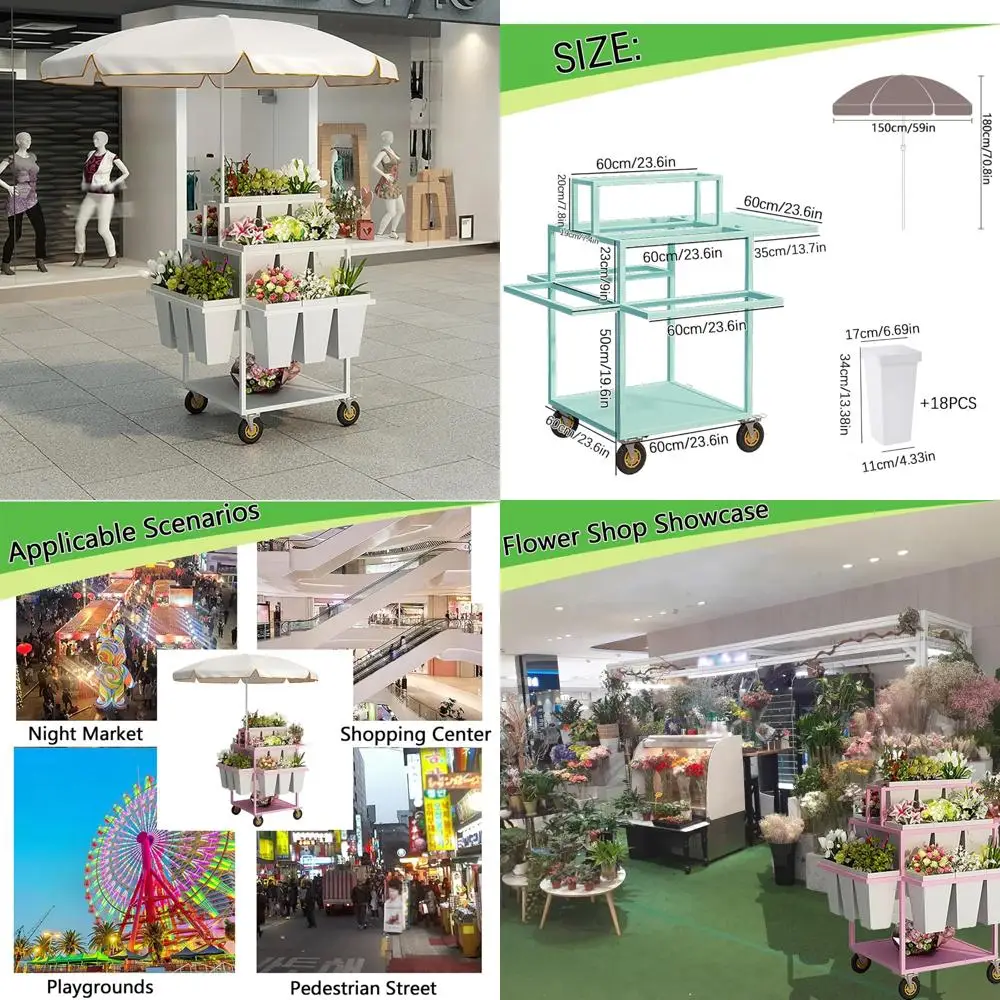 

Уличная металлическая подставка для цветов с 18 ведрами, мобильная тележка для цветочных композиций