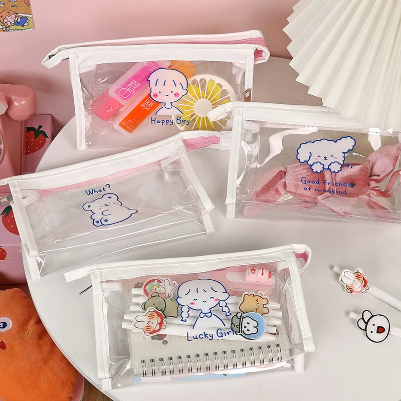 Japanese Large Capacity Handbook Storage Bag Transparent Pencil Bag Female Simple Ins Trend Student Cute Kawai Stationery Box