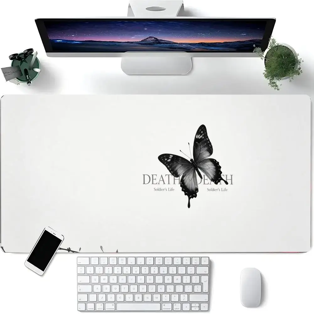 Aesthetic Monochrome Black Butterfly Minimal Style Large Mousepad Non Slip Rubber Keyboard Mat for Gaming Desktop