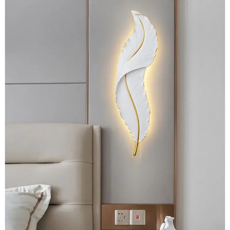 Nordic Creative Feather Wall Light Background Grille Decor Corridor Living Room Decor Art Atmosphere Hanging Porch LED Lights