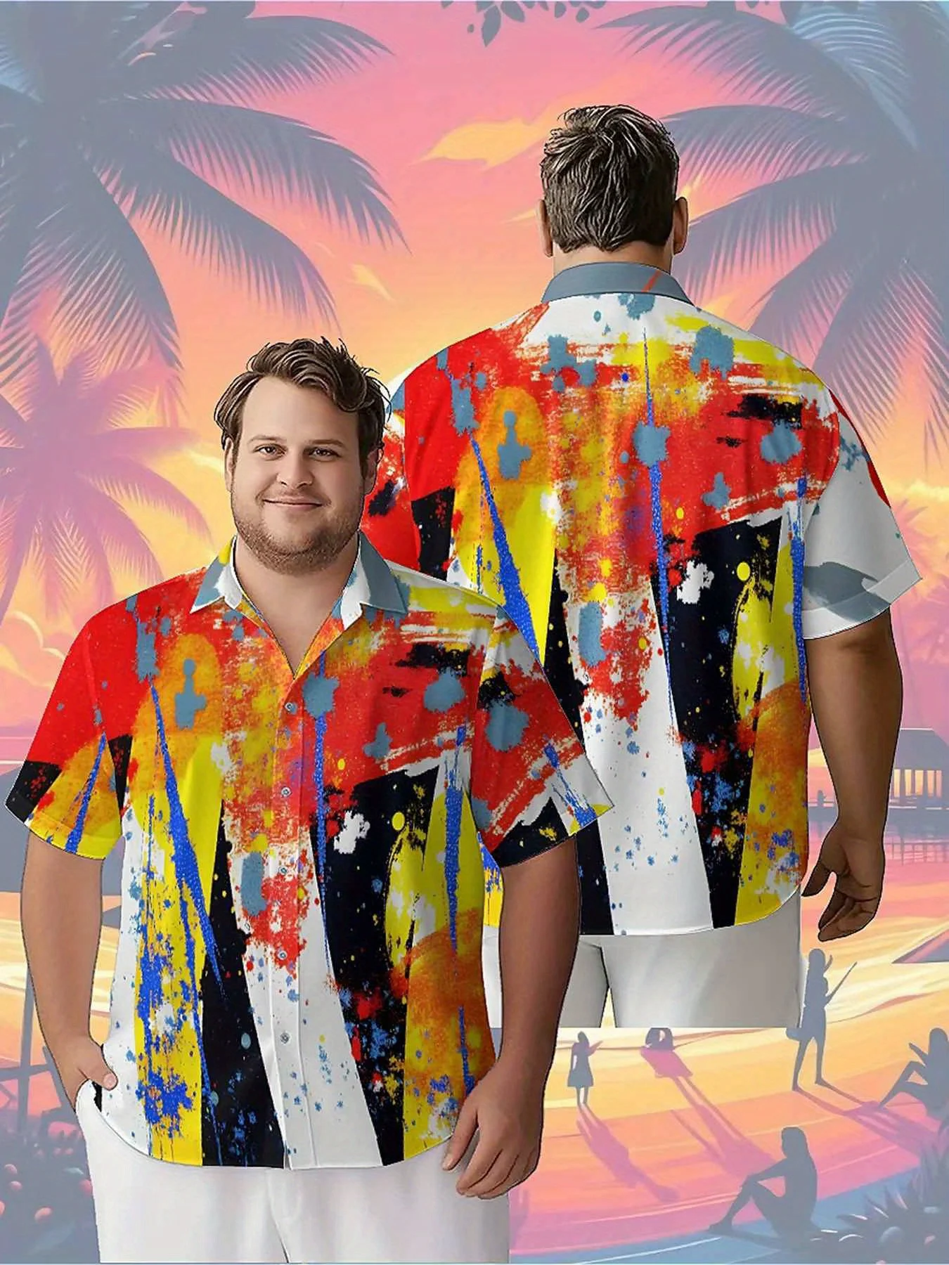 Men's Plus Size Hawaiian Shirts Colorful Abstract Art pattern,New in Summer Fashion Tops,Hip Hop Rock Streetwear