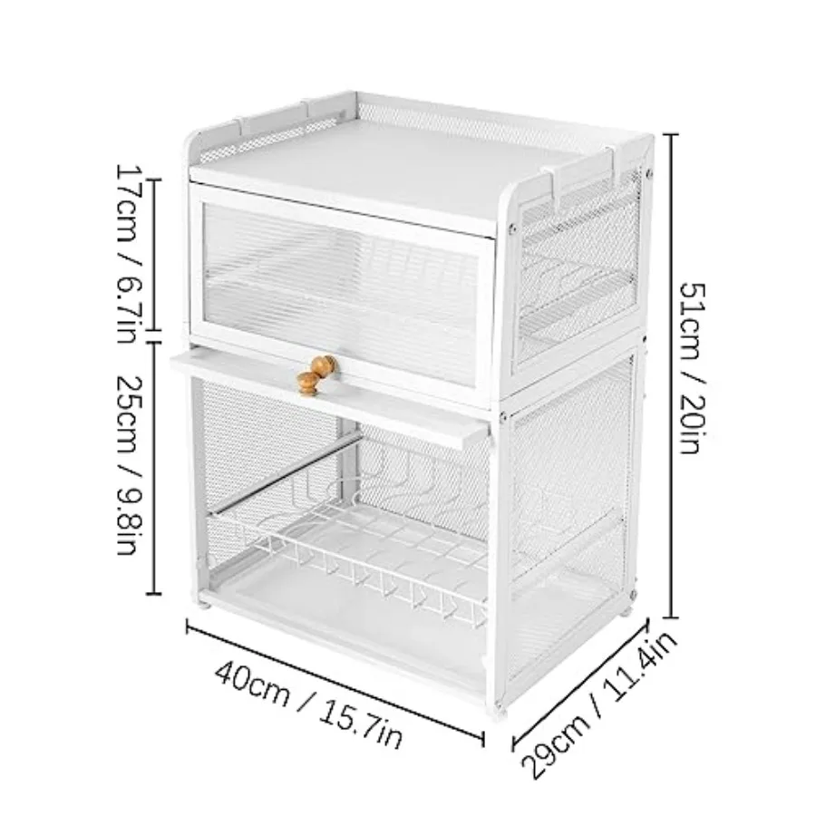 رف تجفيف الأطباق من 3 طبقات مع باب مغناطيسي قابل للطي منظم مطبخ من الفولاذ المقاوم للصدأ مع خطافات جانبية صينية سحب كونترتوب أبيض #2
