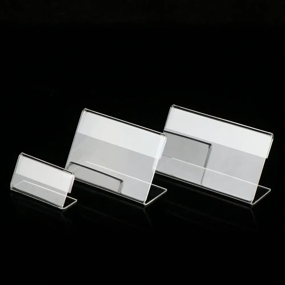 10 Pcs L Shape Clear Price Card Tag Clip Acrylic Sign Display Holder Counter Top Stands Poster Racks Plastic Mini Label Racks