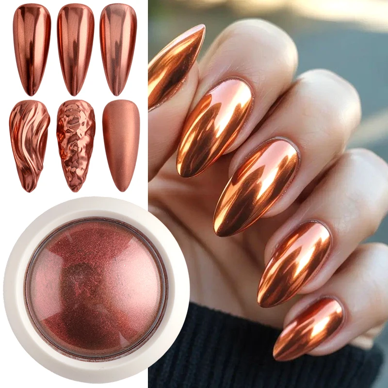 Fall Winter Chrome Nail Powder Pigment High Gloss Coral Orange Mirror Metal Nail Glitter Fine Rubbing Dust Nail Art Decoration