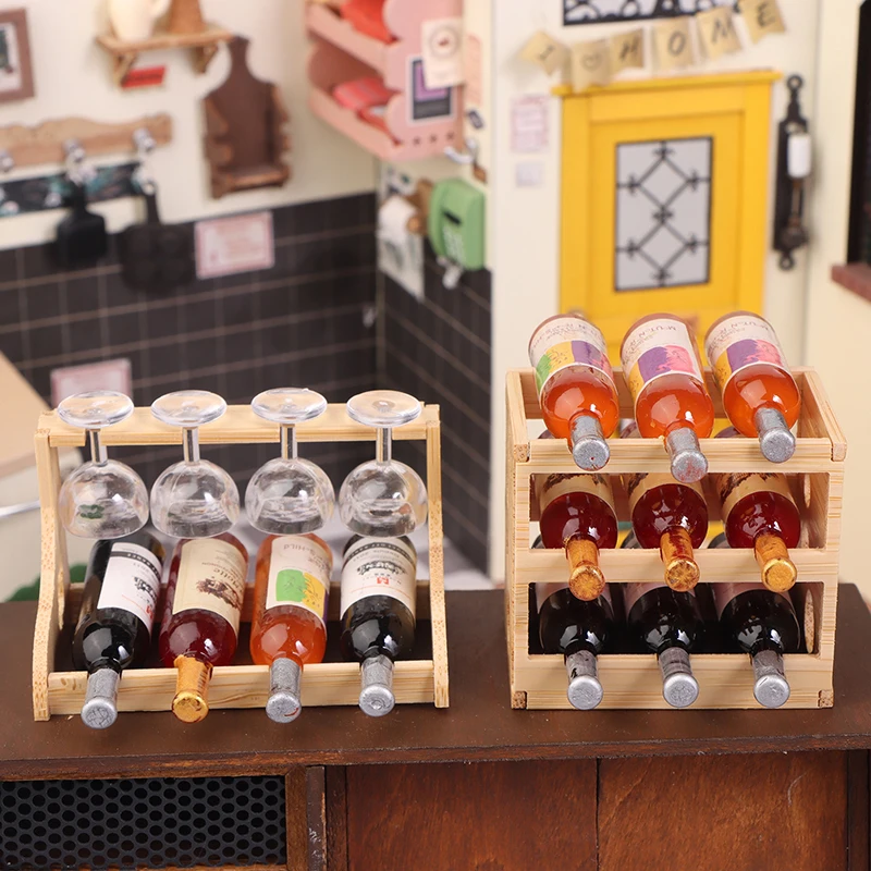 Miniature Wine Glass Rack Goblet Set Dollhouse Mini Model Home Furniture Decor For Doll House Kitchen Home Decor Accessories Toy