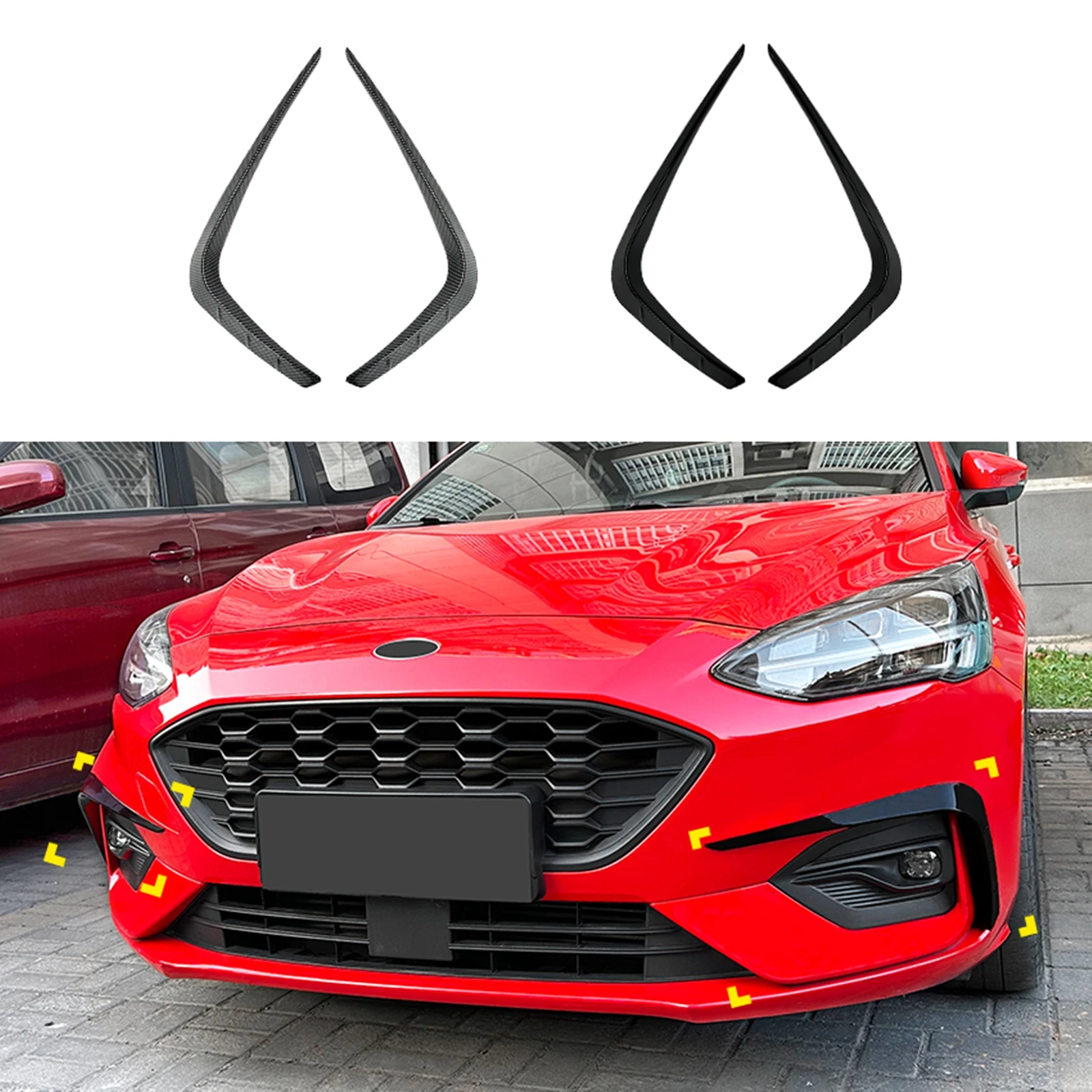 For Focus MK4 ST Line 2019-2022 Front Bumper Side Air Vent Trim Cover Glossy Black/Carbon Fiber Look Fog Light Frame Spoiler Lip