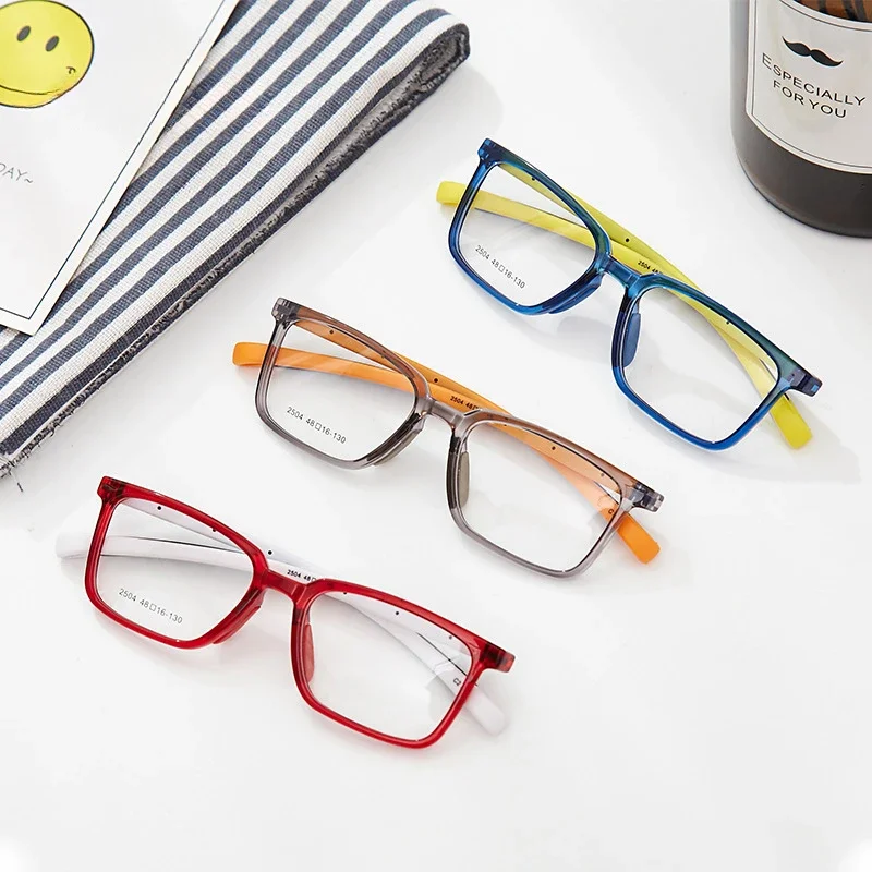 

48Mm Children's Goggles Glasses Wholesale Two-color Silicone Material Children's No-degree Flat Mirror Silicone Soft Leg Frame