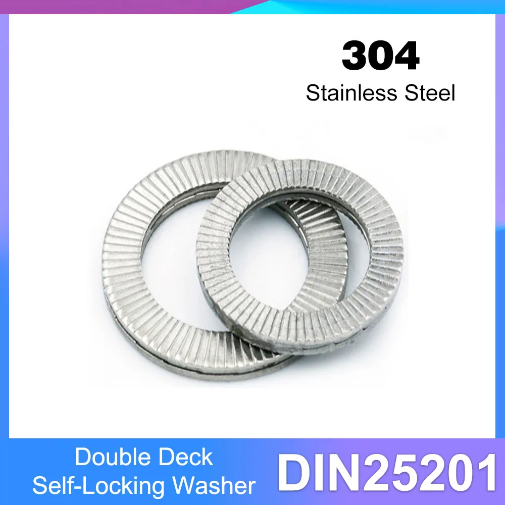

M4 M5 M6 M8 M10 M12 M14 M16 304 Stainless Steel DIN25201 Double Deck Self-Locking Washer Wedge Lock Loose Shock Proof Gasket