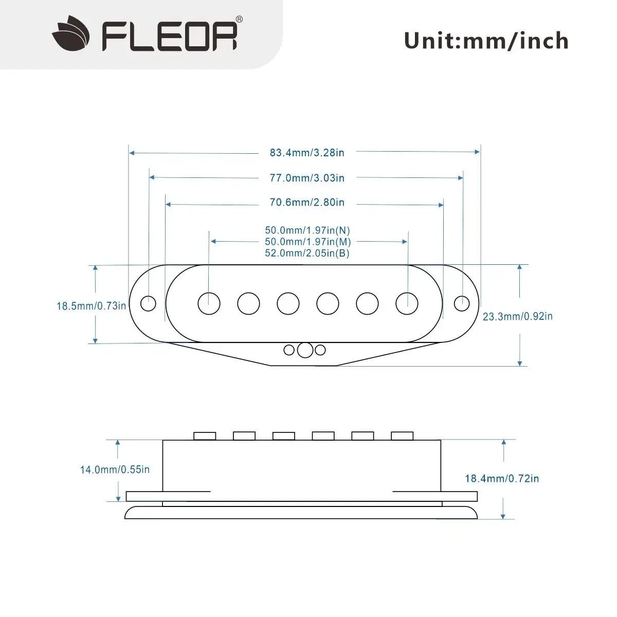 FLEOR 3PCS Black Flat-Pole Vintage Alnico 5 Single Coil Electric Guitar Pickups Set 50/50/52mm for ST Guitar Parts