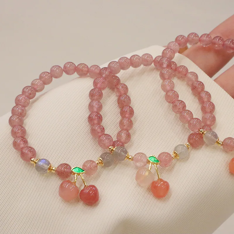 

Cherry Agate Charm 6mm Natural Strawberry Quartz Moonstones Crystal Beaded Bracelets for Women Healing Energy Jewelry YBR673