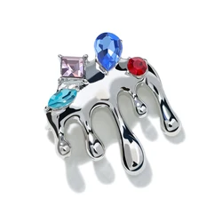 CINDY XIANG Liquid Metal Design Unisex Women And Men Pin Brooch Crystal Fashion Jewelry Summer Silver Color