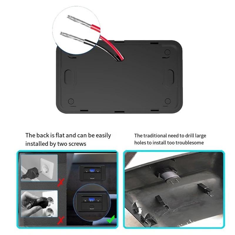 Hot-A39R-NEW 12-24V PD Type-C USB Ports QC3.0 And PD3.0 With Switch Fast Charging USB Power Panel For Car Truck RV