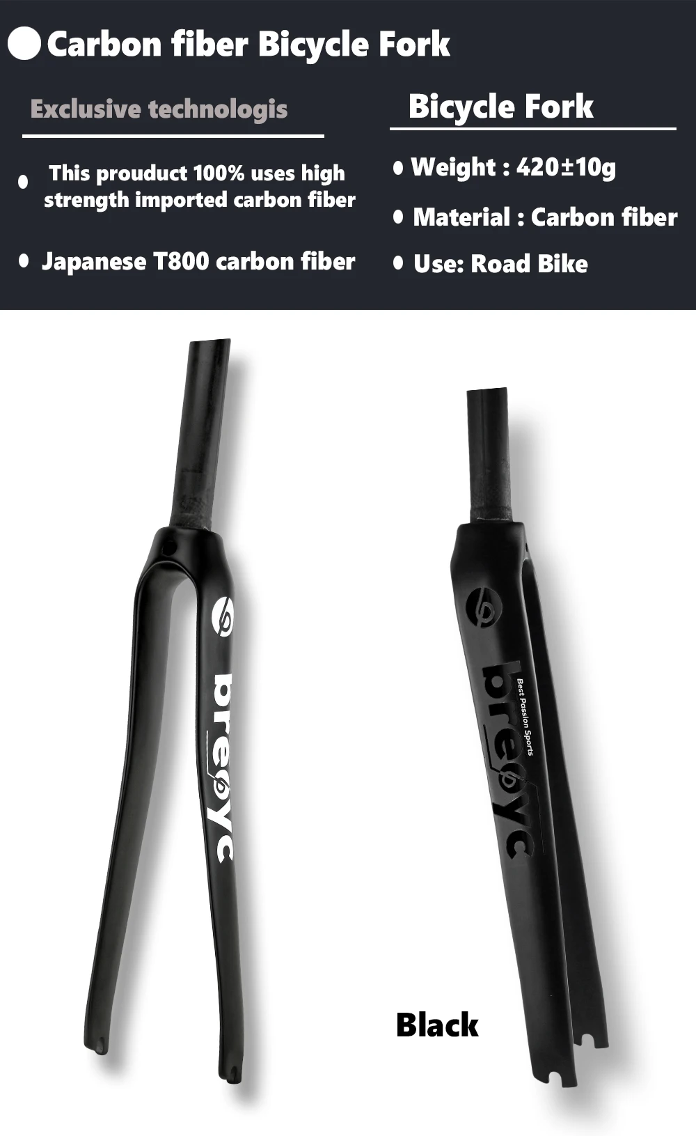 Bicycle Full Carbon Fiber Fork, 700C, 700C, Matte, Cycling Parts, Bike Fork, 420g