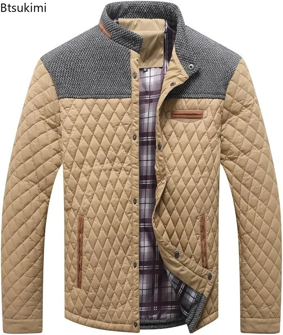 Men's Cotton-padded Clothes Jackets Casual Bomber Coat High Quality Diamond Quilted Puffer Down Lightweight Casual Button Down
